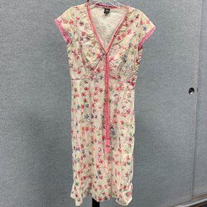 Cotton Dress with Embroidered Flowers & Lace Trim